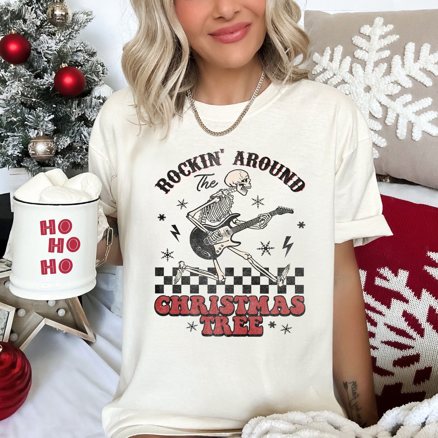 Rocking Around The Christmas Tree, Skeleton, Retro, Rock And Roll, Comfort Colors Tshirt