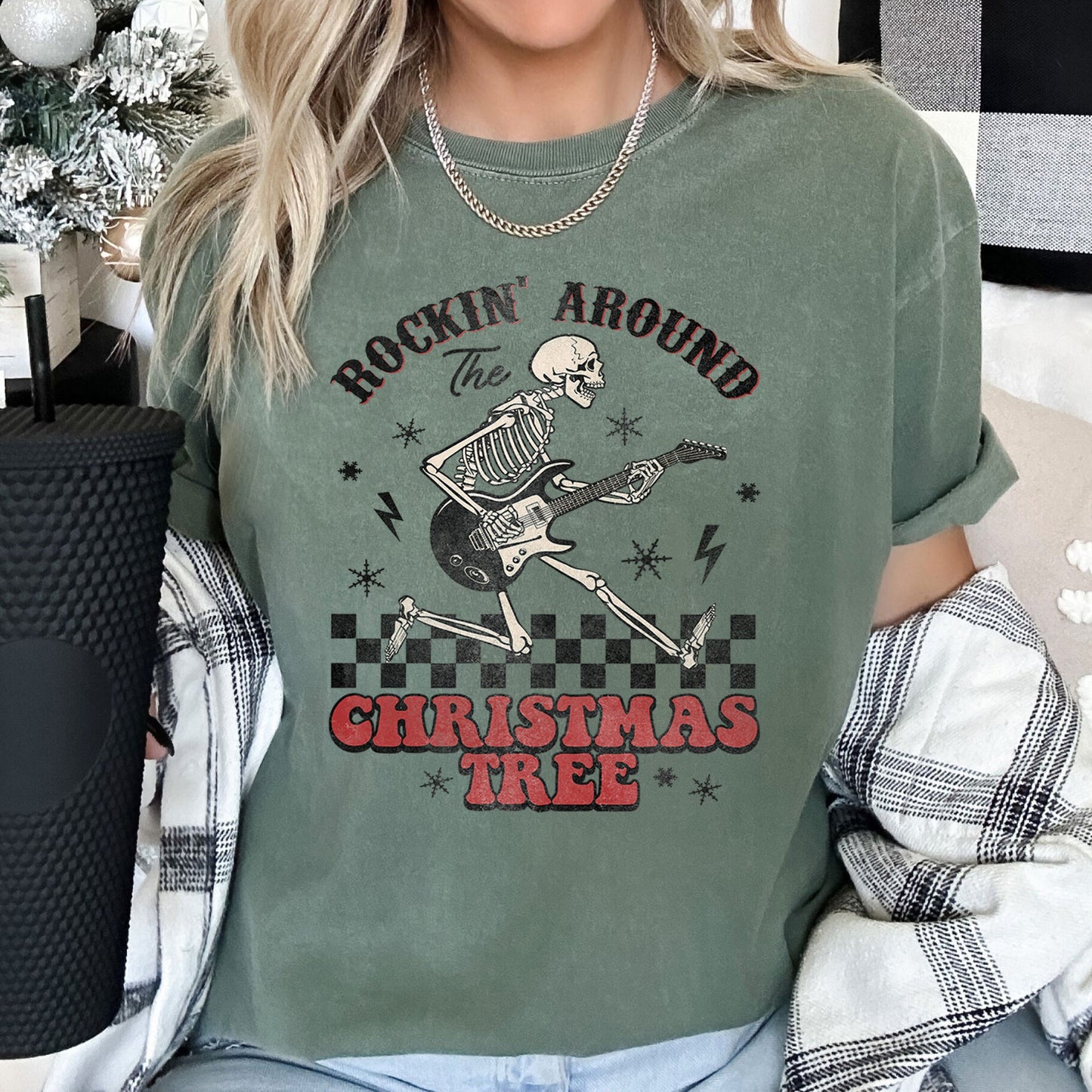 Rocking Around The Christmas Tree, Skeleton, Retro, Rock And Roll, Comfort Colors Tshirt