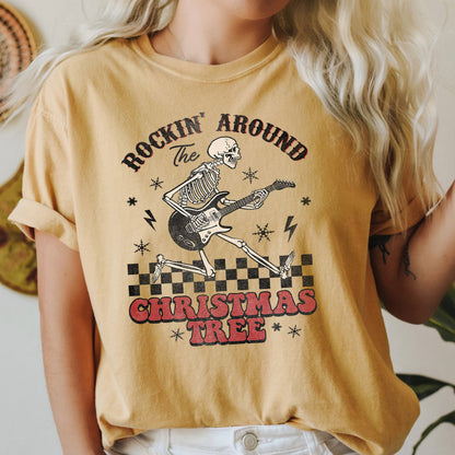 Rocking Around The Christmas Tree, Skeleton, Retro, Rock And Roll, Comfort Colors Tshirt