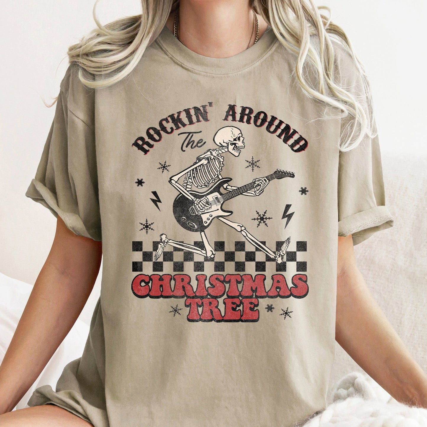 Rocking Around The Christmas Tree, Skeleton, Retro, Rock And Roll, Comfort Colors Tshirt