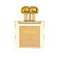 Perfume bottle with gold cap and 'ROJA' branding on a white background