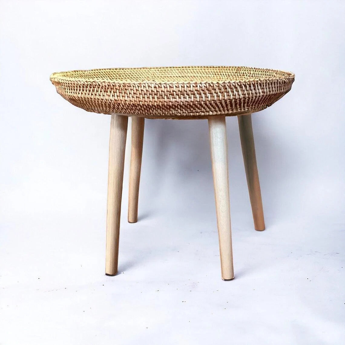 Round Handwoven Rattan Wicker Boho Coffee Table