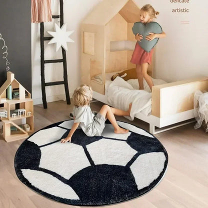 Soccer Rug Soft and Comfy Sports Themed Round Area Rugs Bedroom Living Room Carpet, Soccer Themed Room for Kids Bedroom