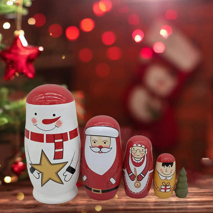 5x Handmade Russian Nesting Dolls Stacking Toys Christmas for Toddler Girls