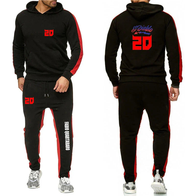 2025 Spring Autumn FABIO QUARTARARO WITH SIGNATURE Printed Sports High Quality Sets Men's Pocket Hooded Hoodies+Sweatpants Suits