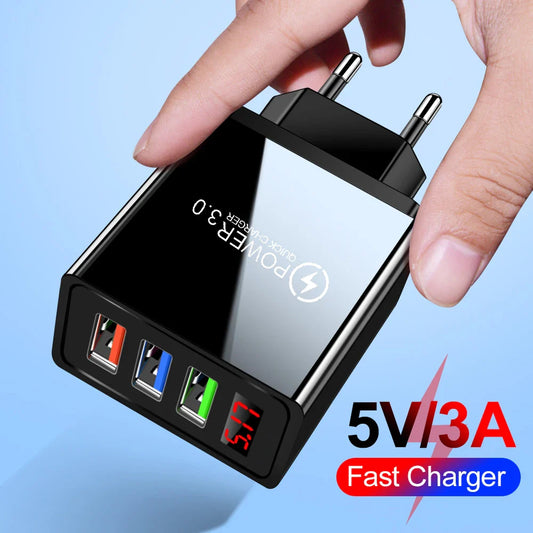 3.4A USB Charger Digital Display Quick Charge 3.0 Mobile Phone Chargers For iPhone Samsung Xiaomi Huawei Fast Charging Adapter
