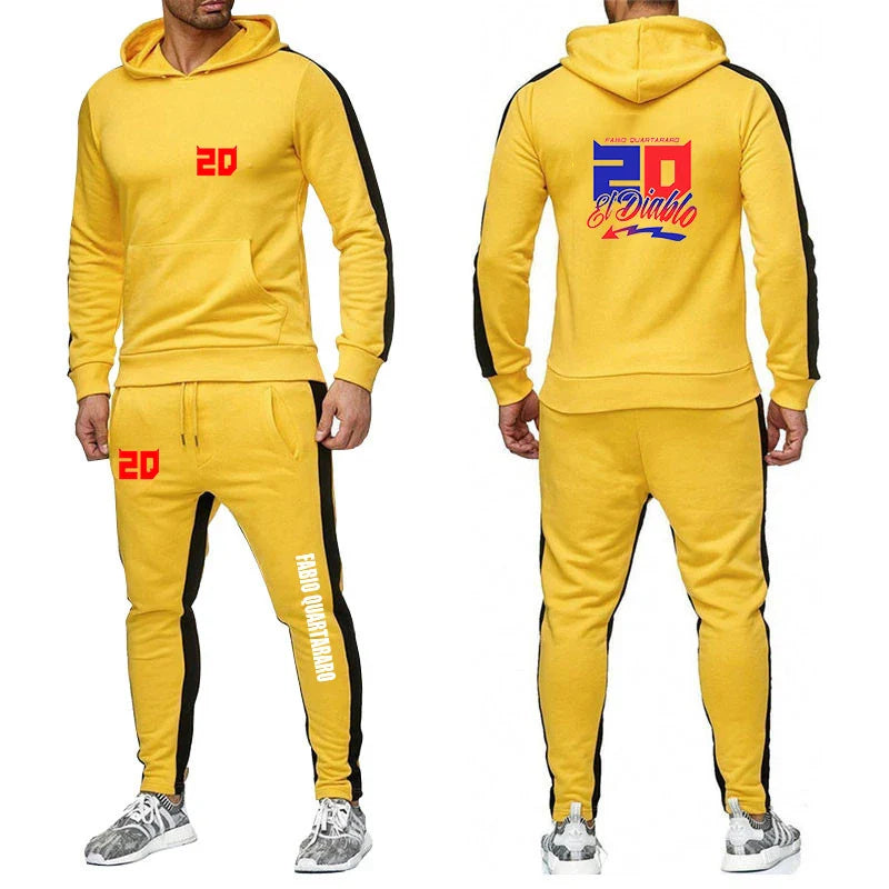 2025 Spring Autumn FABIO QUARTARARO WITH SIGNATURE Printed Sports High Quality Sets Men's Pocket Hooded Hoodies+Sweatpants Suits