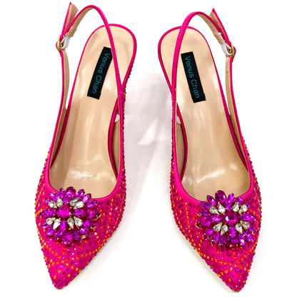 Italian Shoe and Bag Set With Decorated with Rhinestone