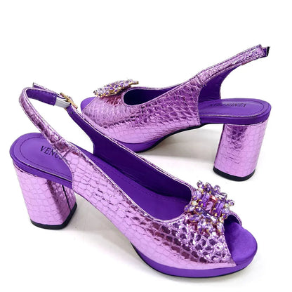 Open Toe Women Heels Shoes And Bag Set