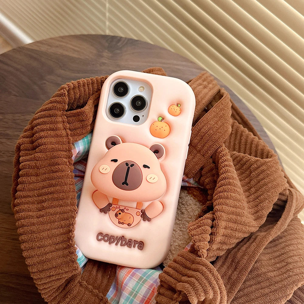 Cartoon Copybara Case Soft Silicone Cover With Stand Holder Phone Case