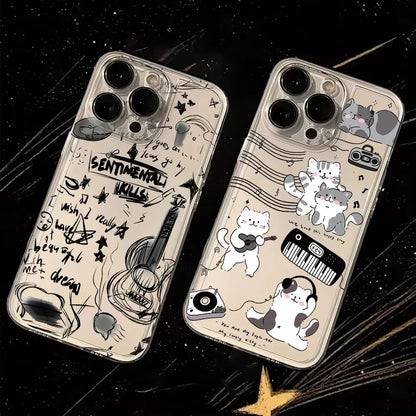 Black Guitar Music Cat Phone Case