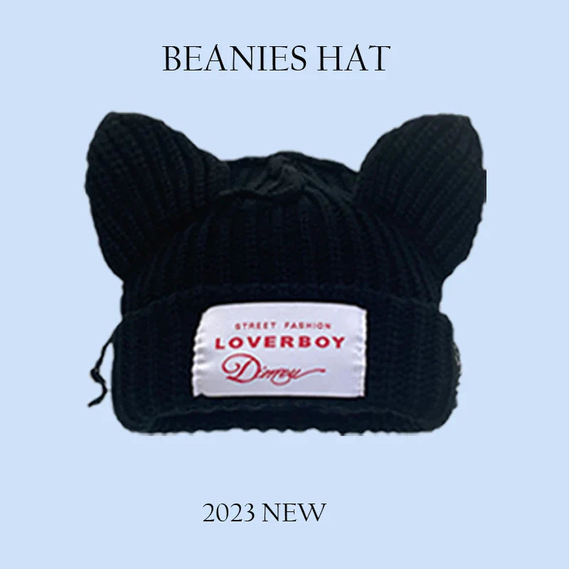 2023 New Long Ear Fox Hat Skullies Beanies Women Cute Rabbit Ears Crochet Knitted Hat Men Winter Hip-hop Warm Cap Christmas Gift