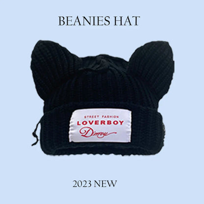 2023 New Long Ear Fox Hat Skullies Beanies Women Cute Rabbit Ears Crochet Knitted Hat Men Winter Hip-hop Warm Cap Christmas Gift