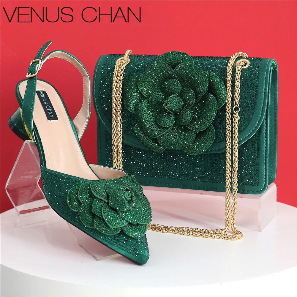 Elegant Lady Shoes And Bag Set with Rhinestone Embellished