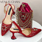 Women Shoes and Bag Set With Rhinestone Handbag