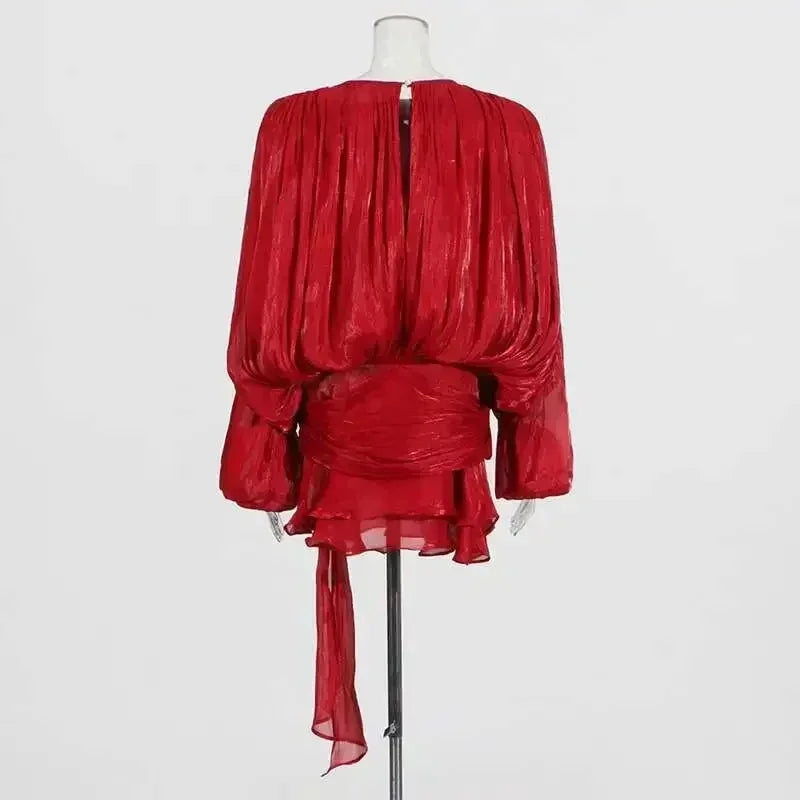 Women's A-Line Mini Dress with Long Sleeves & Empire Waist