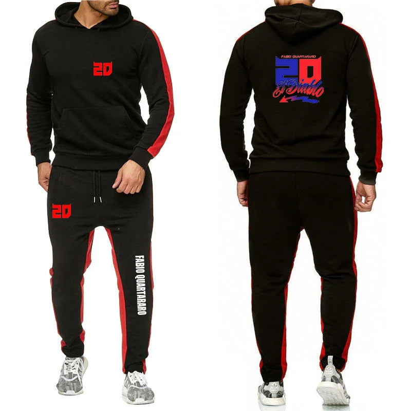 2025 Spring Autumn FABIO QUARTARARO WITH SIGNATURE Printed Sports High Quality Sets Men's Pocket Hooded Hoodies+Sweatpants Suits