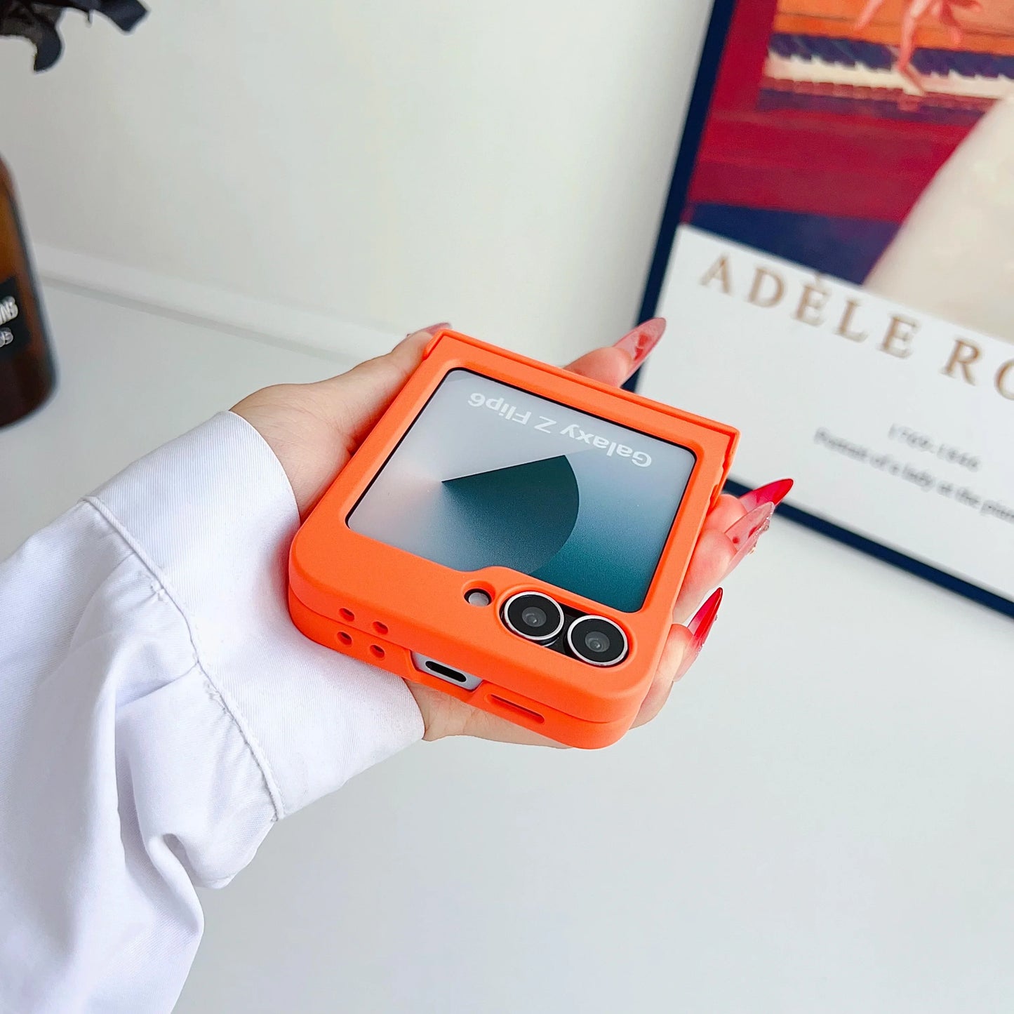 Colorful Matte With Grip Ring Case For Samsung Galaxy Z Flip 6 5 4 3 ZFlip6 ZFlip5 Finger Buckle Solid Color Shockproof Cover