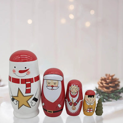 5x Handmade Russian Nesting Dolls Stacking Toys Christmas for Toddler Girls
