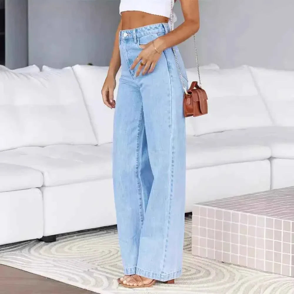 Women's High Waist Straight Leg Women's Jeans Denim Loose Fit with Pockets Wide Leg Basics
