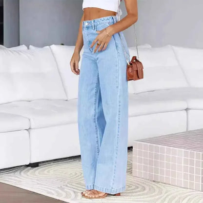 Women's High Waist Straight Leg Women's Jeans Denim Loose Fit with Pockets Wide Leg Basics