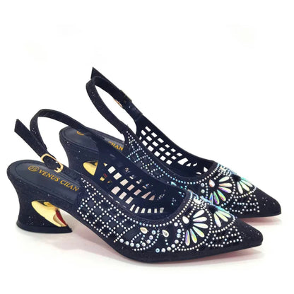 Italian Design Slope Heel Sequin Elegant Ladies Shoes and Bag Set