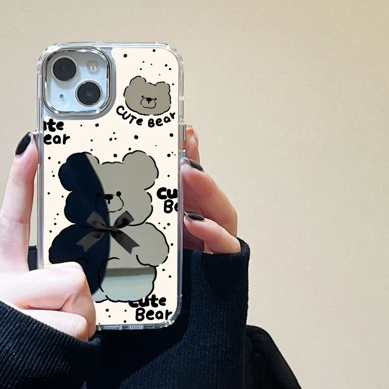 Cute Bear Makeup Mirror Luxury Shockproof Cartoon Cover Phone Case