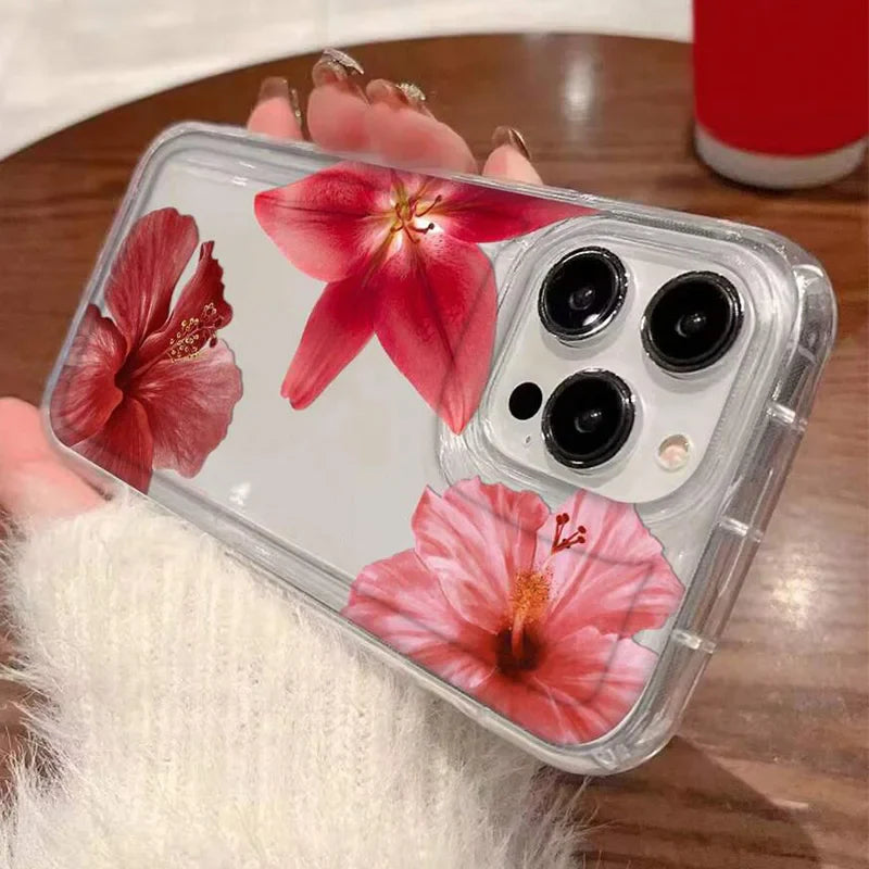 Cherry Flower Print Clear Phone Case