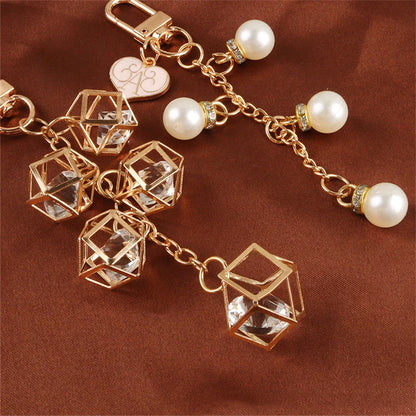 Exquisite Pearl Heart Pendant Keychain Fashion Handbag Ornaments Accessorie Keyring Tassel Waist Wallet Trinket Key Holder Charm
