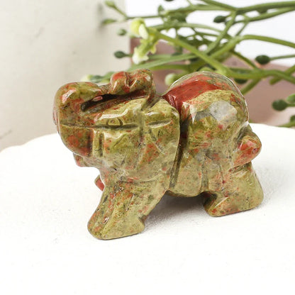 Hand Carved Gemstone Elephant Figurine, Natural Stone, Amethyst, Mini Animal Statue, Crystal Craft Chakra Meditation, Home Decor