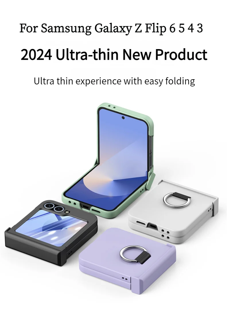 Colorful Matte With Grip Ring Case For Samsung Galaxy Z Flip 6 5 4 3 ZFlip6 ZFlip5 Finger Buckle Solid Color Shockproof Cover