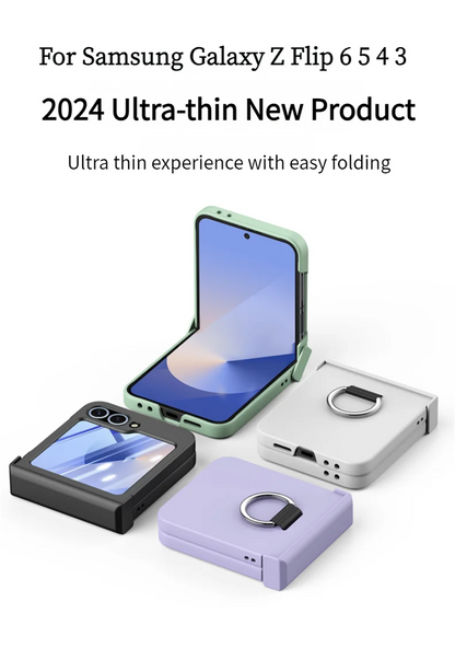 Colorful Matte With Grip Ring Case For Samsung Galaxy Z Flip 6 5 4 3 ZFlip6 ZFlip5 Finger Buckle Solid Color Shockproof Cover