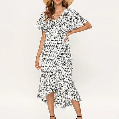 Summer Beach Maxi Dress Women Floral Print Boho Long Chiffon Ruffles Wrap Casual V-Neck Split Sexy Party Robe Femme