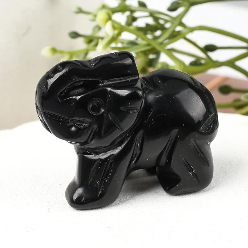 Hand Carved Gemstone Elephant Figurine, Natural Stone, Amethyst, Mini Animal Statue, Crystal Craft Chakra Meditation, Home Decor
