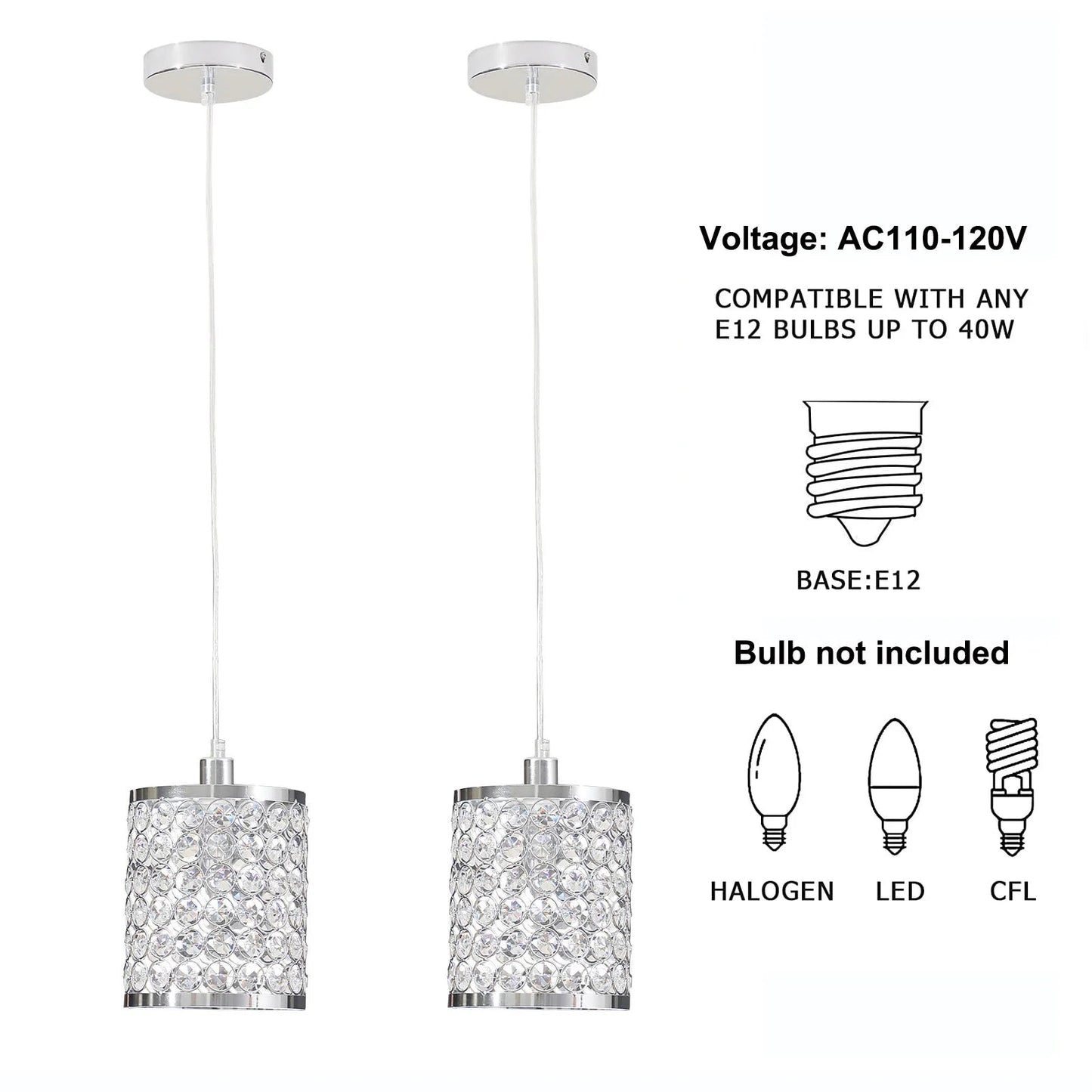 Crystal Pendant Light Modern Kitchen Island Lighting Adjustable White | Lighting | Kitchen + Metal