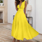 Women's Casual Sundress Solid Color Sleeveless V Neck Side Zipper Long Dress Elegant Sundress