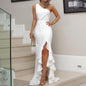 Ladies Sexy Slash Neck Ruched Evening Dresses Women Irregular Ruffles Formal Dress Slim Bodycon Solid Prom Dresses Evening Party