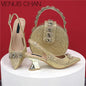 Newest Design Peep Toe Ladies Shoes Matching Bag Set