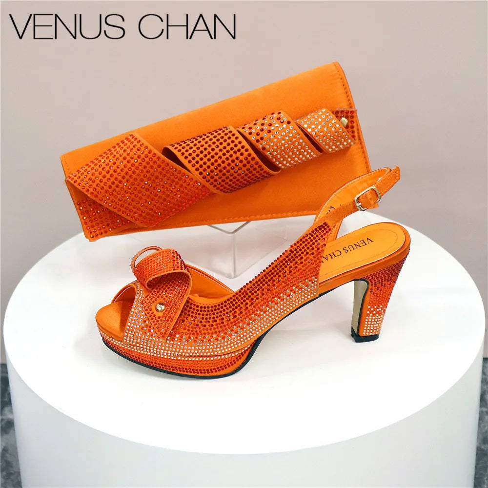 Italian Design Diamond-Encrusted Bag And High-Heeled Shoes Set