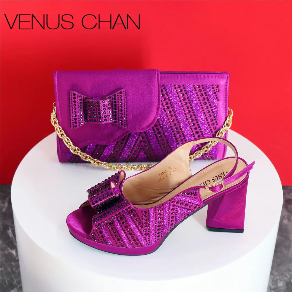 Super Heels Peep Toe Ladies Shoes with Bag Set