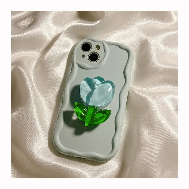 New Candy Macaron Crystal Flower Holder Phone Case