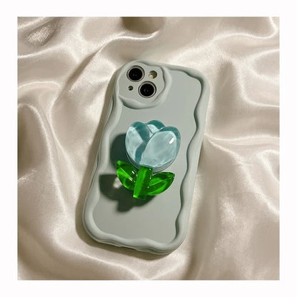 New Candy Macaron Crystal Flower Holder Phone Case