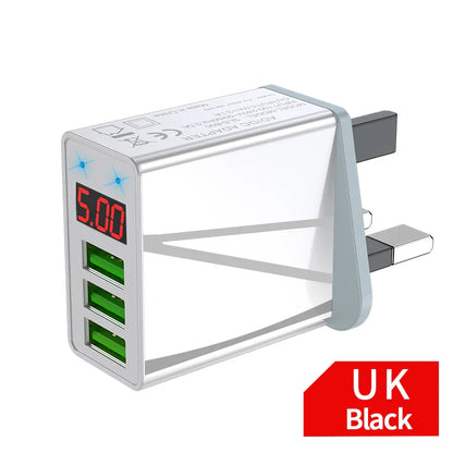 3.4A USB Charger Digital Display Quick Charge 3.0 Mobile Phone Chargers For iPhone Samsung Xiaomi Huawei Fast Charging Adapter