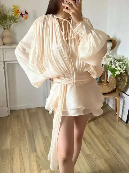 Women's A-Line Mini Dress with Long Sleeves & Empire Waist