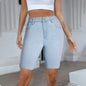 Casual Retro Black High Waist Denim Shorts for Women - Knee-long Summer Shorts