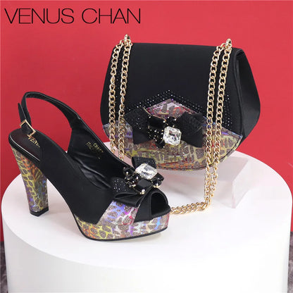 Newest Pumps Women High Heels Shoes and Bags Set