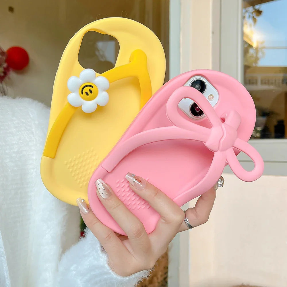 Funny 3D Flower Flip-flops Soft Silicone Phone Case