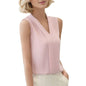 Elegant V Neck Satin Blouse for Women - Sleeveless Casual Office Shirt