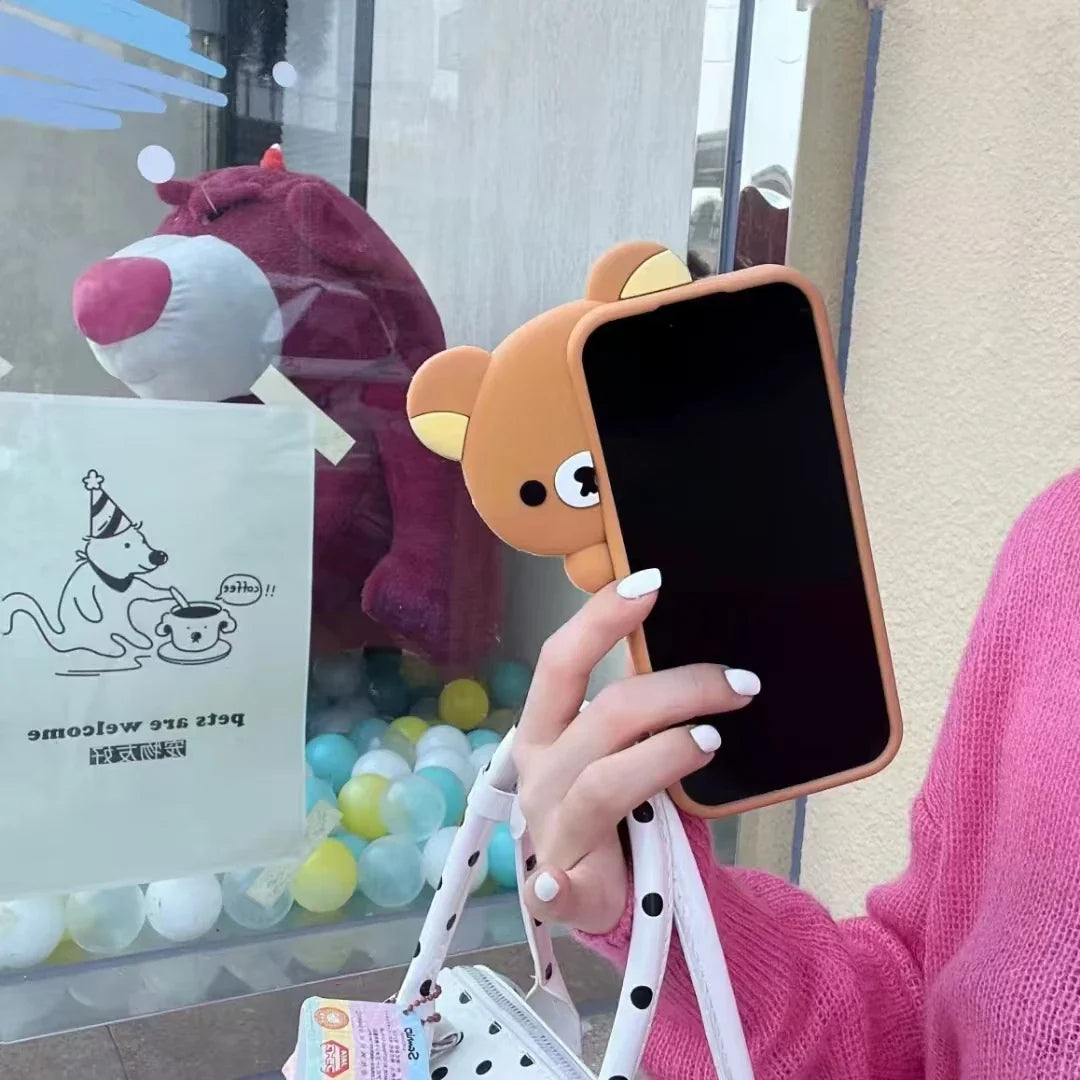 Funny 3D Cartoon Hide and Seek Rilakkuma Bear Phone Case
