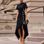 Summer Asymmetrical Maxi Dress for Women - Elegant High-Low Party Dress with Short Sleeves and Button Detail